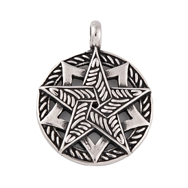 304 Stainless Steel Pendants, Flat Round with Star Charm