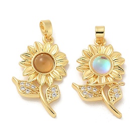 Латунный микропаве кубический цирконий с подвесками из смолы, без кадмия, без никеля и без свинца, прелести подсолнуха, реальный 18 k позолоченный