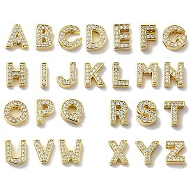 Brass Micro Pave Cubic Zirconia Beads, Lead Free & Cadmium Free, Long-Lasting Plated, Real 18K Gold Plated, Alphabet