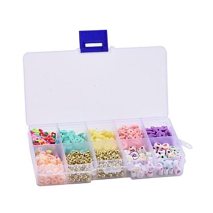 DIY Jewelry Making Kits, Including Disc/Flat Round & Flower Handmade Polymer Clay Beads, Round ABS Plastic Beads, Flat Round Opaque & Craft Style Acrylic Beads and Elastic Crystal Thread