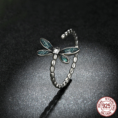 Стрекоза 925 манжеты из стерлингового серебра с эмалью и микропаве из прозрачных кубических цирконий для женщин