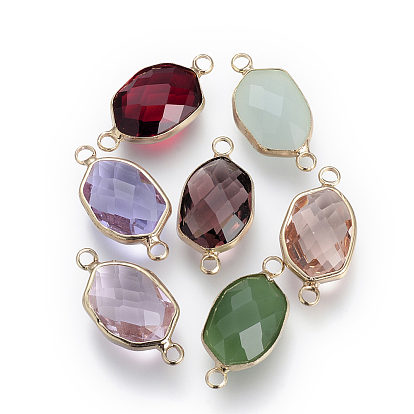 Соединители стеклянные ссылки, с латунной фурнитурой , граненые, овальные