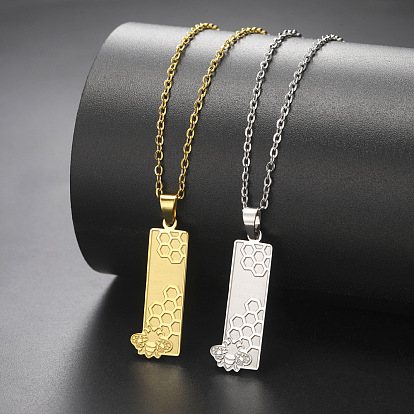 304 Colliers rectangulaires en acier inoxydable avec pendentif abeille