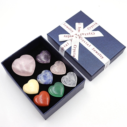 Mixed Natural Gemstone Healing Love Heart Stones Ornaments Set, Reiki Stones for Energy Balancing Meditation Therapy