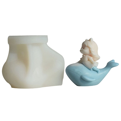 Moules de décoration d'affichage en silicone de qualité alimentaire, baleine avec fille, moules de résine, outils de moule d'artisanat en argile
