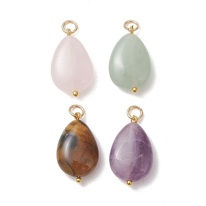 Природные смешанные подвески драгоценных камней, подвески-слезинки с 304 соединительными кольцами из нержавеющей стали