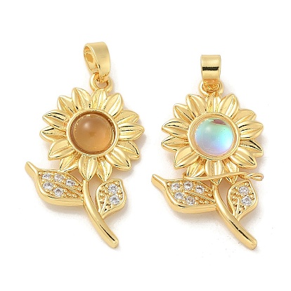 Латунный микропаве кубический цирконий с подвесками из смолы, без кадмия, без никеля и без свинца, прелести подсолнуха, реальный 18 k позолоченный