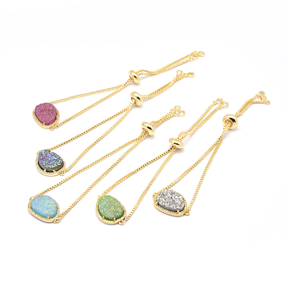 Латунь циркония боло браслеты, слайдерные браслеты, с естественными и гальванизированными веселыми агатовыми кабошонами