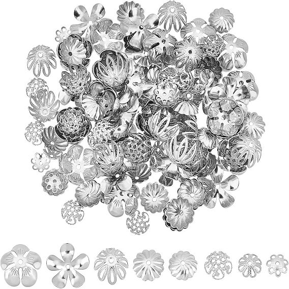 160шт 8 стиль 304 и 316 колпачки для бусин из нержавеющей стали, мульти-лепесток, смешанный цветок