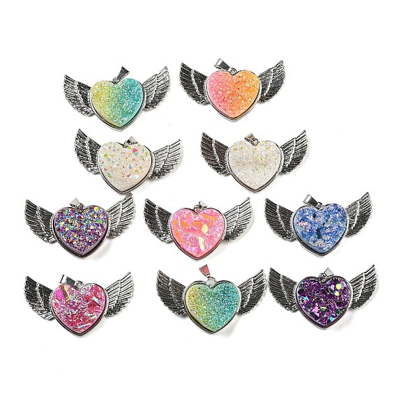 Подвески из электроплитированного натурального агата-друза, подвески в виде сердца и крыльев из сплава, платина