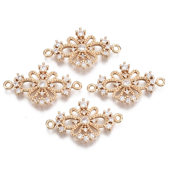 Messing Micro Pave Zirkonia Links Steckverbinder, mit Glas, langlebig überzogen, Blume, Licht Gold