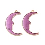 Alloy Enamel Pendants, Crescent Moon with Face Charm, Golden