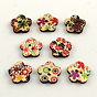 2-Hole Flower Pattern Printed Wooden Buttons, Mixed Color
