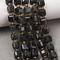 Natural Labradorite Beads Strands, Faceted Table Cut Cube Beads, with Seed Beads