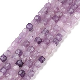 Natural Lepidolite/Purple Mica Stone Beads Strands, Faceted, Cube