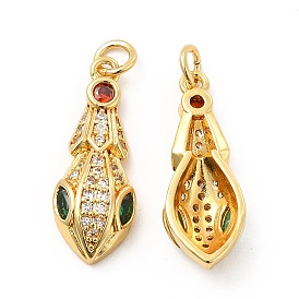 Brass Micro Pave Cubic Zirconia Pendants, with Jump Ring, Snake Charm, Golden