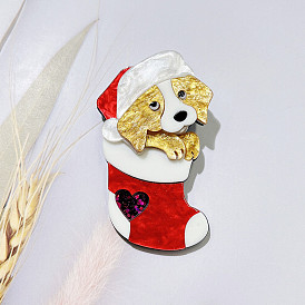 Broche de animal de perro de Navidad de dibujos animados, accesorio de insignia de moda acrílica