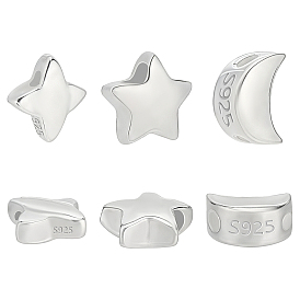 6 шт. 3 стили 925 бусины из стерлингового серебра, серебряный цвет гальваническим, с печатью 925