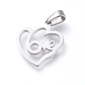 Valentine's Day 304 Stainless Steel Pendants, Heart with Word Love