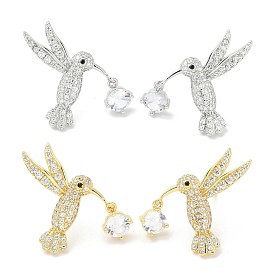 Серьги-гвоздики из латуни с микро-паве из прозрачного кубического циркония для женщин, без кадмия и без свинца, долговечный, птица