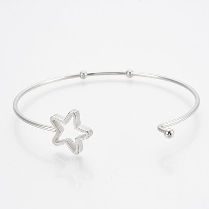 304 Stainless Steel Bangles, with 201 Stainless Steel Beads, Star