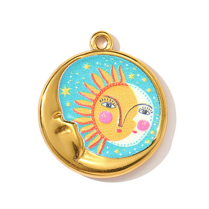 Печатные 304 подвески из нержавеющей стали, плоский круглый с подвесками в виде солнца, зеркальная полировка, ионное покрытие (ip), реальный 18 k позолоченный