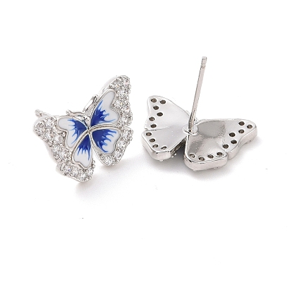 Boucles d'oreilles papillon en zircone cubique transparente avec émail, bijoux en laiton de placage de rack pour les femmes, sans cadmium et sans plomb