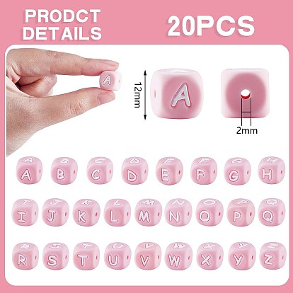 Pink Silicone Alphabet Cube Letters Beads 12*12mm