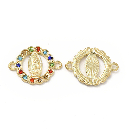 Flat Round Alloy Connector Charms, Religion Virgin Mary Links, with Rhinestone, Nickel