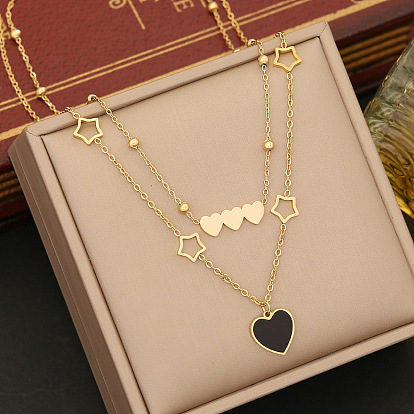 Stylish Black Heart Jewelry Set with Stainless Steel Collarbone Chain - N1179