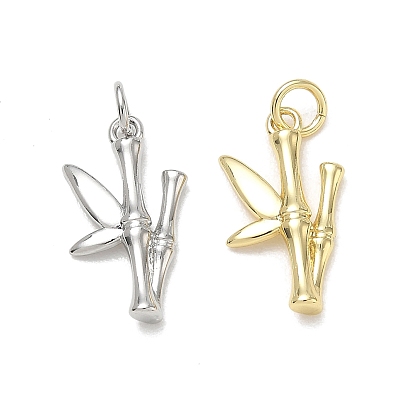 Brass Pendants, Bamboo Charms, Cadmium Free & Lead Free, Rack Plating, Long-Lasting Plated