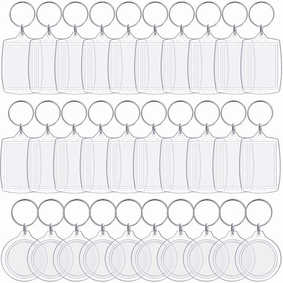 Acrylic Keychain, with Platinum Tone Iron Split Key Rings, Mixed Shapes
