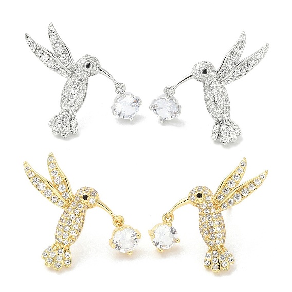 Серьги-гвоздики из латуни с микро-паве из прозрачного кубического циркония для женщин, без кадмия и без свинца, долговечный, птица