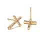 Clear Cubic Zirconia Cross Stud Earrings, Rack Plating Brass Jewelry for Women, Cadmium Free & Lead Free