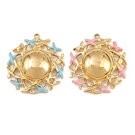304 Stainless Steel Enamel Pendants, Ion Plating(IP), Flower Charms, Real 18K Gold Plated