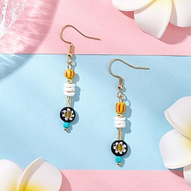 Серьги-подвески из натуральной морской ракушки и стекла, с 304 нержавеющей стали серьги крючки, плоско-круглые