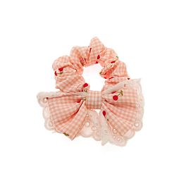 300Pcs Cherry & Tartan Pattern Lace Edge Polyester Elastic Hair Ties, Bowknot Scrunchie/Scrunchy, Ponytail Holder for Women Girls