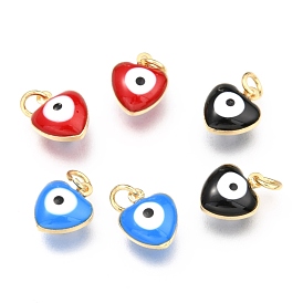 Brass Enamel Beads, Real 18K Gold Plated, Long-Lasting Plated, with Jump Ring, Triangle with Evil Eye