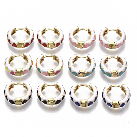 Латунные английском замке Серьги-кольца, с двухцветной эмалью, реальный 18 k позолоченный, ромб шаблон