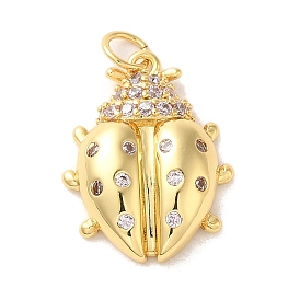Brass Cubic Zirconia Pendants, with Jump Ring, Ladybug