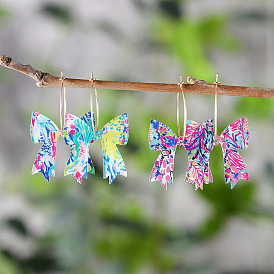 Акриловые серьги-кольца с бантом, золотые