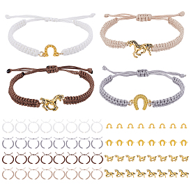 DIY Armbänder machen Kit, einschließlich geflochtener, gewachster Polyesterkordel, verstellbarer Gliederarmbänder, Anhänger aus tibetischem Aluminium