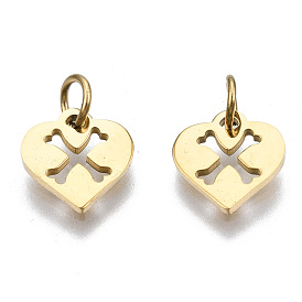 304 encantos de acero inoxidable, con anillos de salto, Corte con laser, corazón con hueso, para halloween