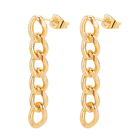 Brass Curb Chains Dangle Earrings, with Stainless Steel Pins and Brass Ear Nuts