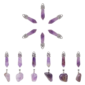 30Pcs 2 Style Natural Amethyst & Agate Pendants, with Platinum Tone Brass Findings, Bullet & Nuggets