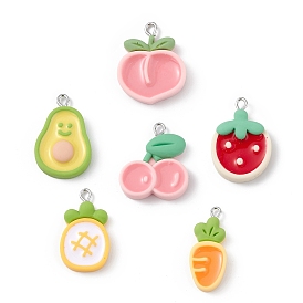 Opaque Resin Pendants, Fruit & Vegetables Charms, with Platinum Tone Iron Loops