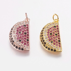 Brass Micro Pave Cubic Zirconia Pendants, Long-Lasting Plated, Watermelon, Lead Free & Cadmium Free