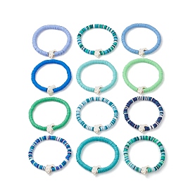 12 pcs 12 couleurs polymère argile heishi sufer ensemble de colliers extensibles, bracelets empilables dauphin turquoise synthétique