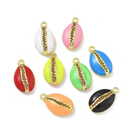 Rack Plating Brass Enamel Pendants, Long-Lasting Plated, Lead Free & Cadmium Free, Real 18K Gold Plated, Shell Shape