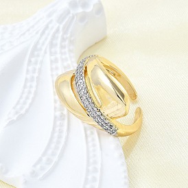 Латунные кольца-манжеты с микропаве и прозрачным цирконием для женщин, без кадмия и без свинца, овальные